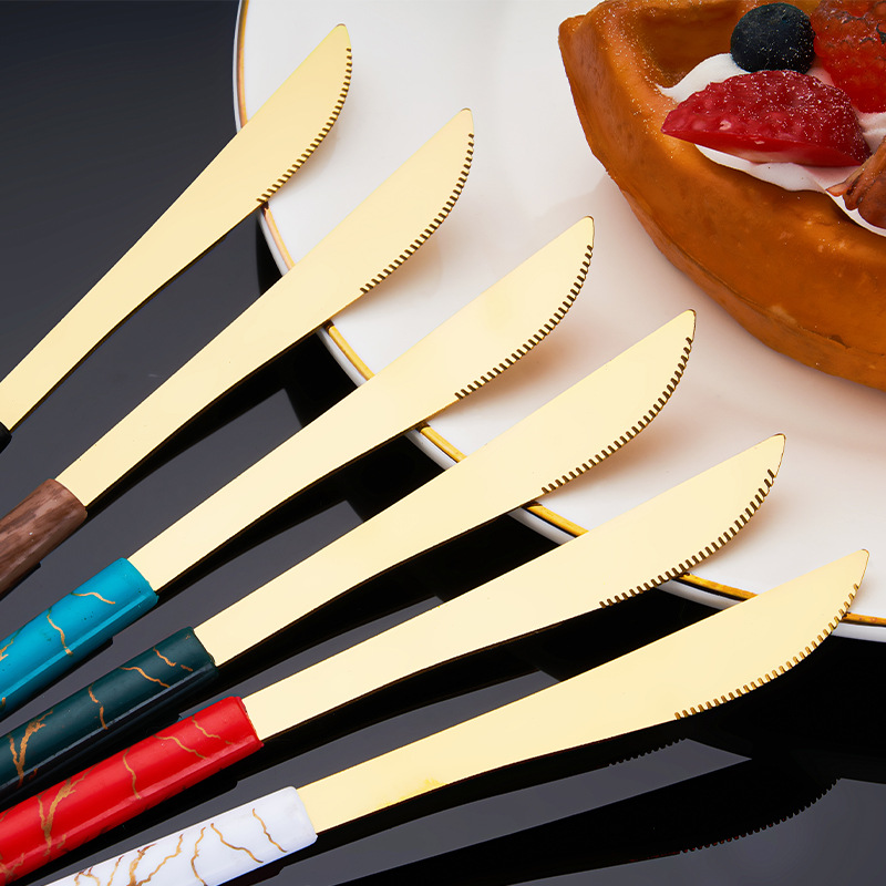 Household Stainless Steel Knife Fork Dessert Spoon Hotel Steak Knife, Fork and Spoon Tableware Six-Piece Set Factory Wholesale