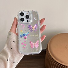 镜面鲜花炫彩立体蝴蝶iPhone15苹果12适用13/14pro max手机壳防摔