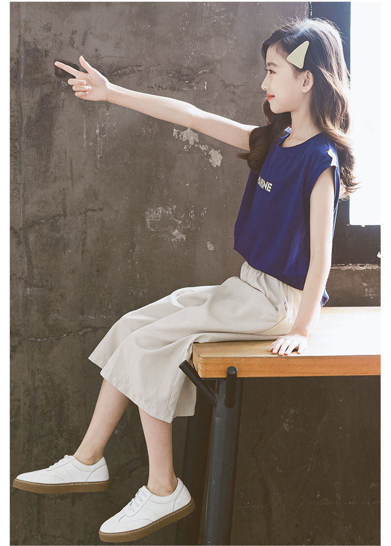 女童套装夏装短袖t恤中大童韩版13岁女孩衣服洋气阔腿裤两件套