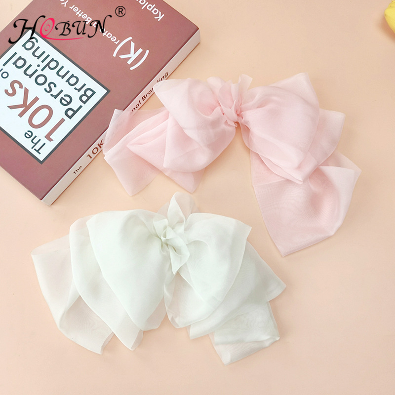 Chiffon Spring Clip Super Fairy Big Bow Pleated Barrettes Women's Back Ponytail 2022 New Hair Accessories Large Flower