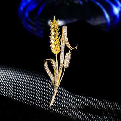 韩版新款锆石麦穗胸针创意奢华丰收稻穗胸花大衣西装配饰批发代发