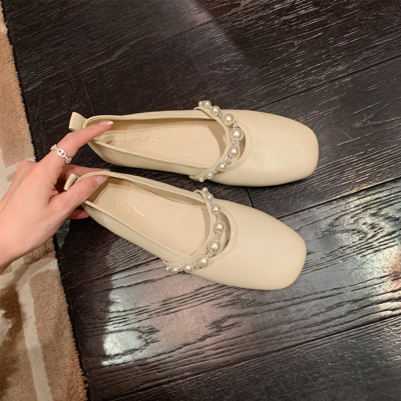 韩版单鞋珍妮小姐~软皮方头珍珠玛丽珍女时尚百搭复古玛丽珍鞋