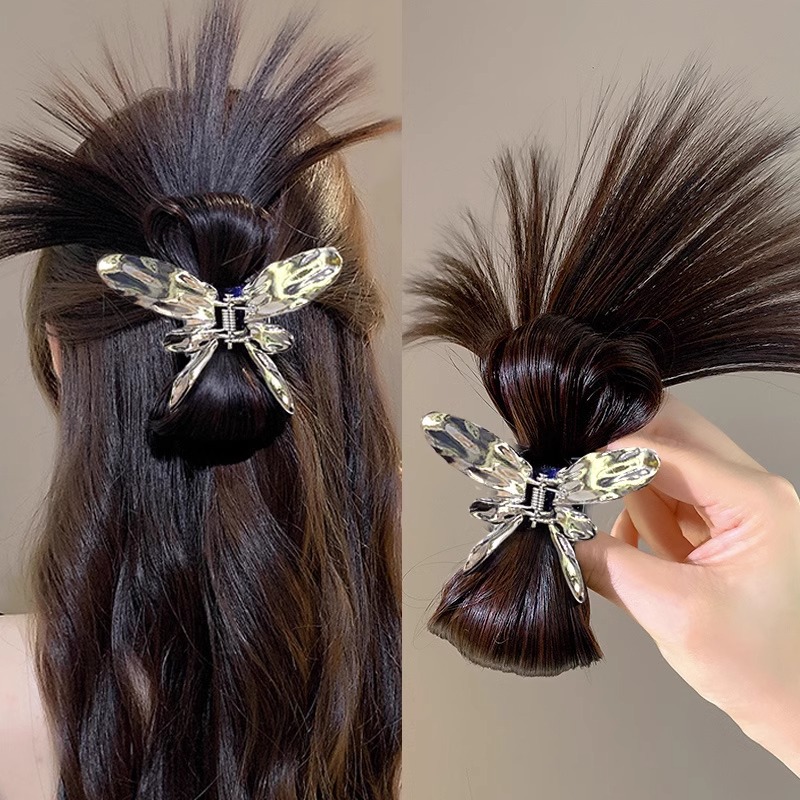 金属蝴蝶结假发y2k鸡毛毽子发夹高马尾辣妹鸡窝头抓夹甜美发卡子