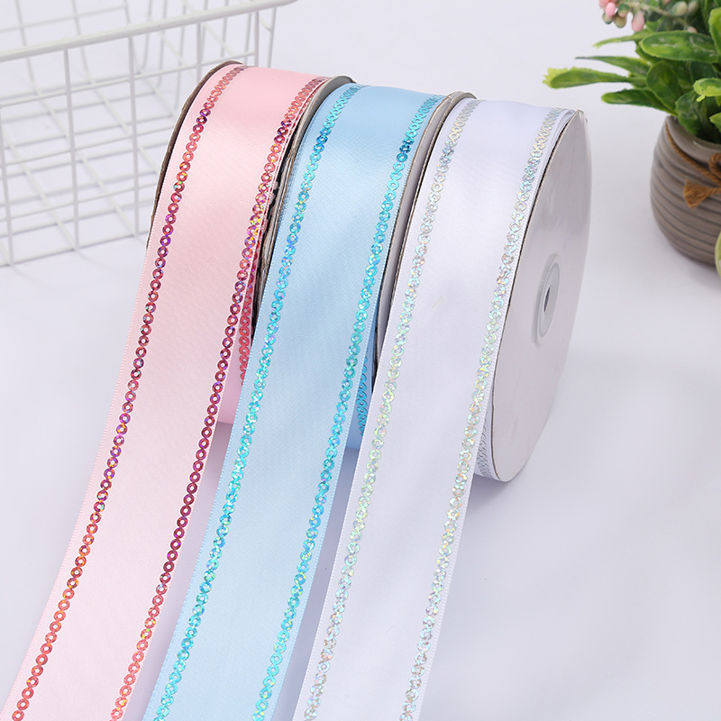 New Single-Sided Polyester Ribbon Sequin Edge Banding Ribbon Floral Packaging Thread Belt Gift Cake Decoration Ribbon