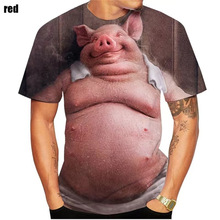 2022年新款流行新奇动物猪3d印花圆领T恤搞笑猪休闲男士T恤XXS-6X