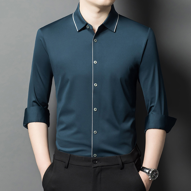 春秋季新款男式休闲长袖纯色衬衫男士青年时尚潮流衬衣男装代发