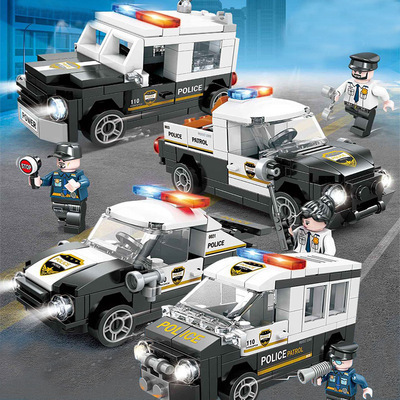 乐玩60001创意回力警车兼容乐高小颗粒拼装积木儿童男孩玩具礼物