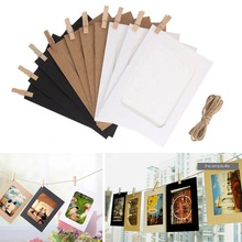 10PCS DIY Kraft Paper Photo Frame With Clip 2M Rope Hanging