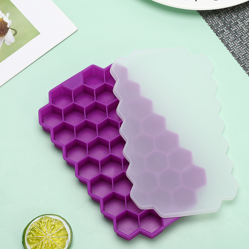 Pure Silicone Lidded Silicone Honeycomb Ice Tray 37 Grid Honeycomb Ice Cube Mold Silicone Ice Cube Ice Cream Ice Cube Box