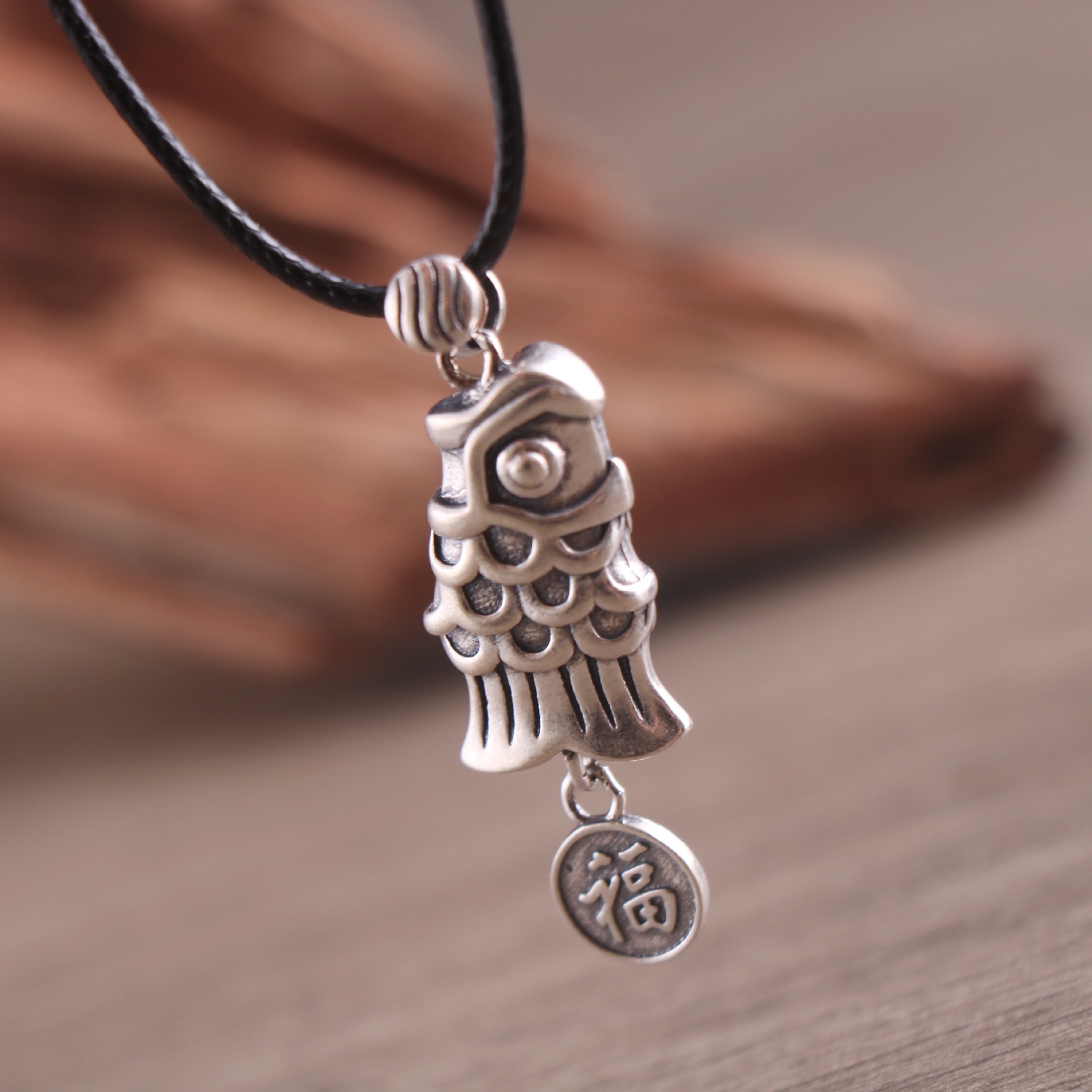 s925可爱福鱼吊坠 复古民族风个性潮泰银富贵鱼纯银挂件实心饰品