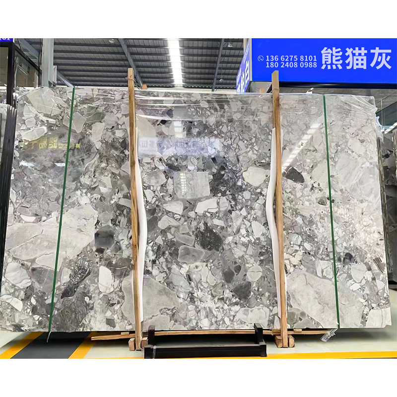 工厂加工定制熊猫灰天然大理石别墅会所轻奢风首选高挡灰大理石