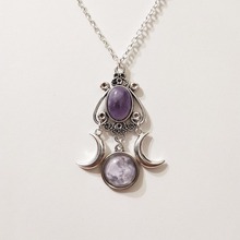 安明 跨境外贸 三重月亮女神项链紫水晶珠宝复古创意个性合金项链