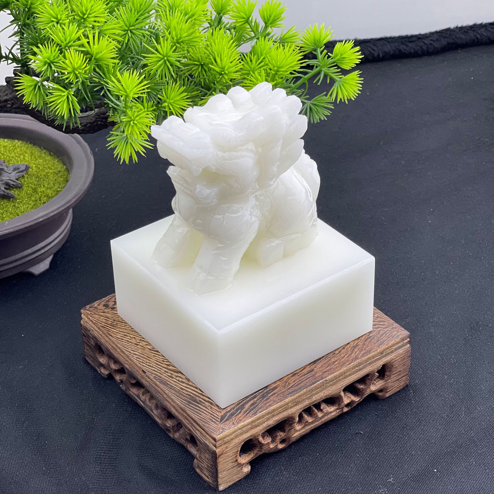 阿富汗白玉麒麟印章玉玺自用办公摆件商务礼品公司先生款刻字免费