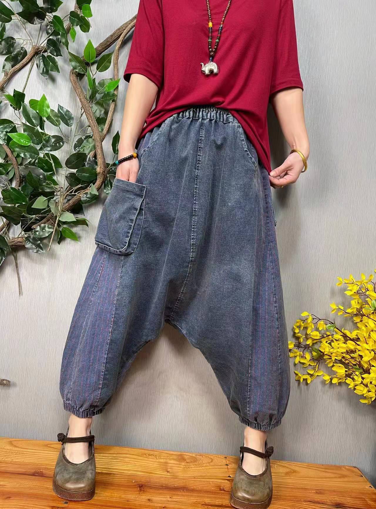 2022春季新款女下装大裆裤牛仔阔腿裤时尚小清新甜美宽松韩版休闲