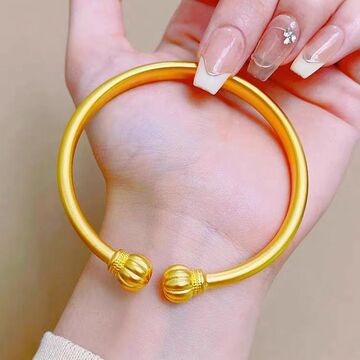 越南沙金南瓜对珠手镯开口手环传承古法国潮抖音同款南瓜手饰批发