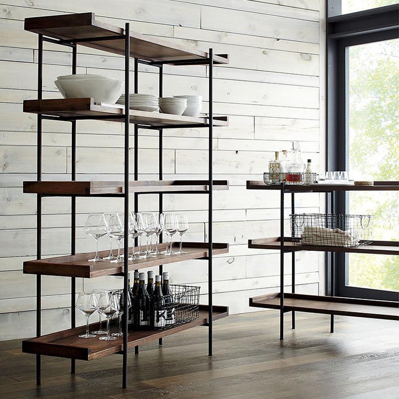 Industrial Style Iron Solid Wood Bookshelf Bookcase Nordic Living Room Storage Shelf Floor Multi-Layer Display Stand