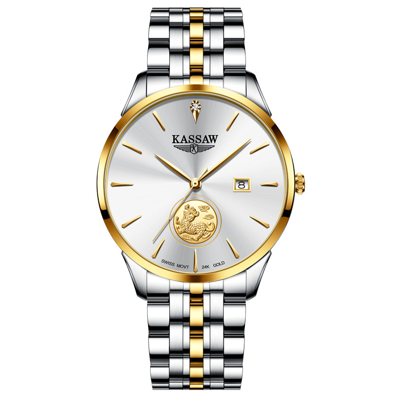 正品卡梭手表男士24k金表貔貅机械表男表超薄防水商务瑞士机芯