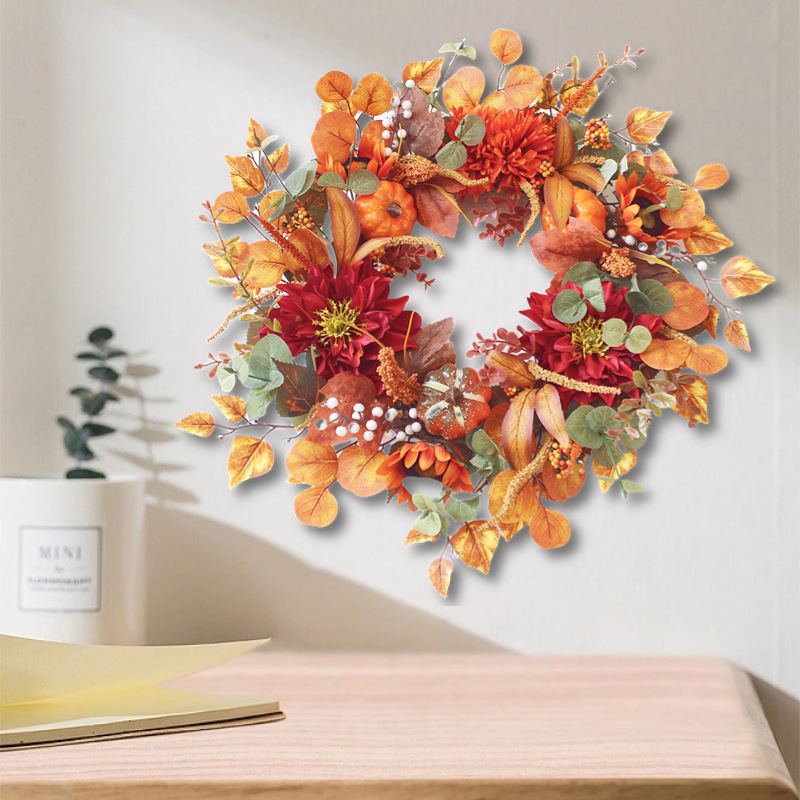 2023 Cross-Border E-Commerce Amazon Autumn Color Thanksgiving Harvest Festival Maple Leaf Pumpkin Pulp Fruit Vine Garland Ornaments