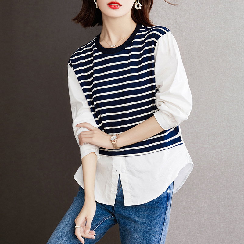 假两件针织衫2022年春装新款上衣韩版宽松打底衫女圆领针织衫女装