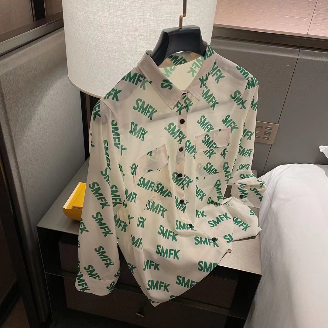 smfk潮牌22ss新款防晒衬衫满印logo图案小清新配色时尚百搭休闲