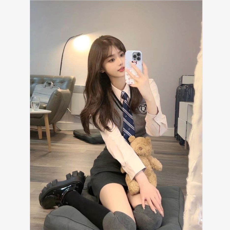 秋季女装学院风jk制服套装裙女辣妹纯欲风衬衣针织马甲背心两件套