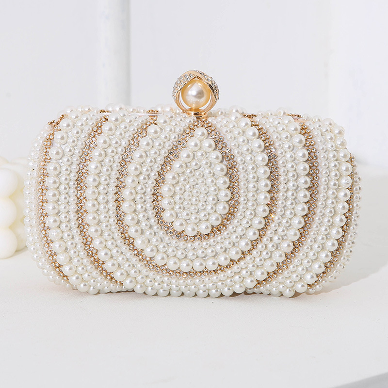 Cross-Border New Arrival European and American Retro Women's Pearl Dinner Bag Handmade Beaded Bag Diamond-Embedded Banquet Dress Garment Bag Clutch