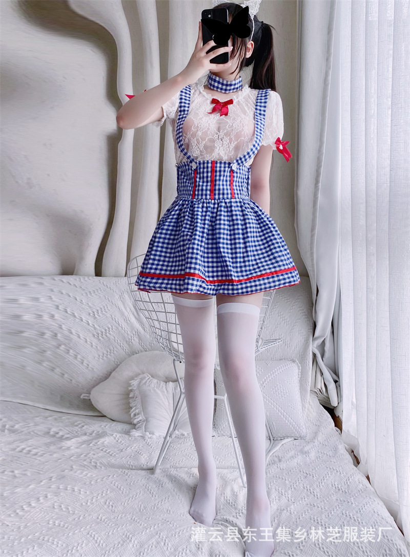 二次元情趣内衣女佣女仆装蓝格子性感洛丽塔动漫情趣日系软妹服