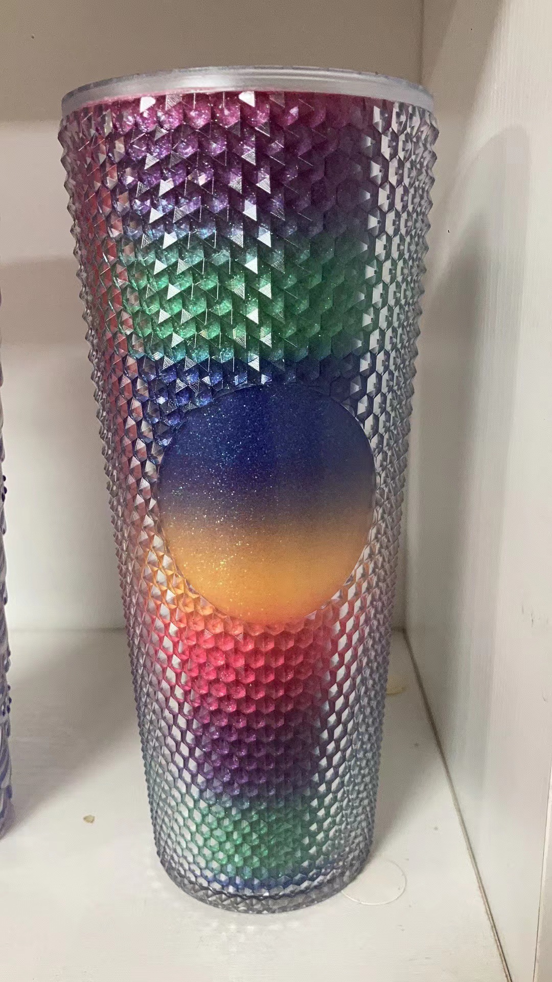 Double Plastic Straw Cup Large Capacity Creative 710ml Durian Cup Hand Cup Luminous Color Changing Rainbow Gradient Cup