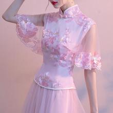 中式伴娘服晚礼服中国风粉色显瘦遮肉简约大方平时可穿旗袍姐妹团