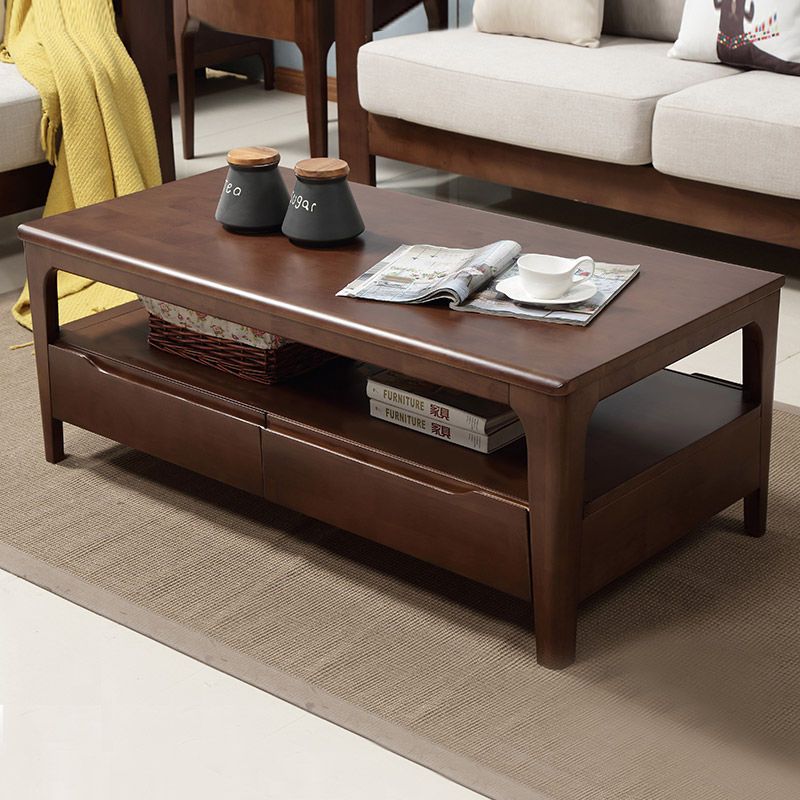 实木茶几客厅简约经济型家用长方形双层ins风原木色茶桌