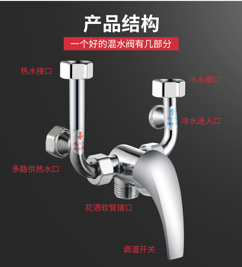 Zinc Alloy Electric Water Heater U-Shaped Valve Hot and Cold Faucet Open-Mounted Shower Mixing Valve Copper Triple Faucet