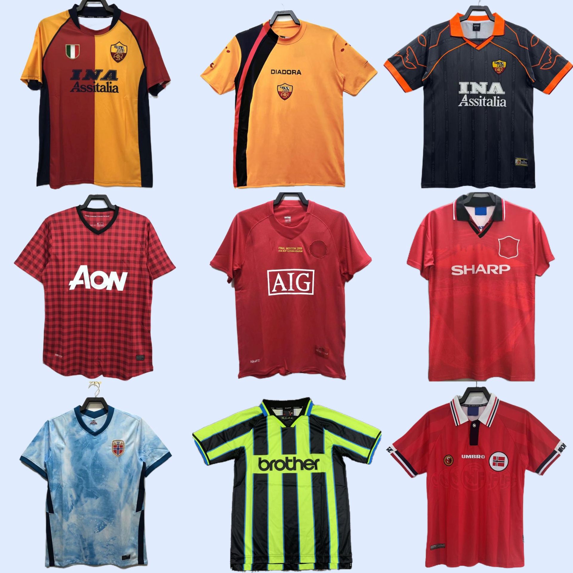 复古经典足球球衣挪威曼联曼c城 罗马短袖足球球服