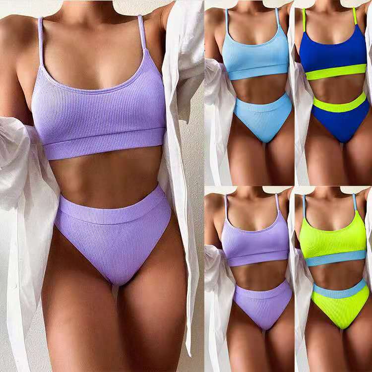 meirige european and american new bikini swimsuit fashion sexy high waist multi-color mosaic split women‘s swimsuit bikini