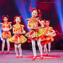 六一儿童中国红说唱喜庆风梦娃秧歌服幼儿女太平鼓民族舞蹈演出服