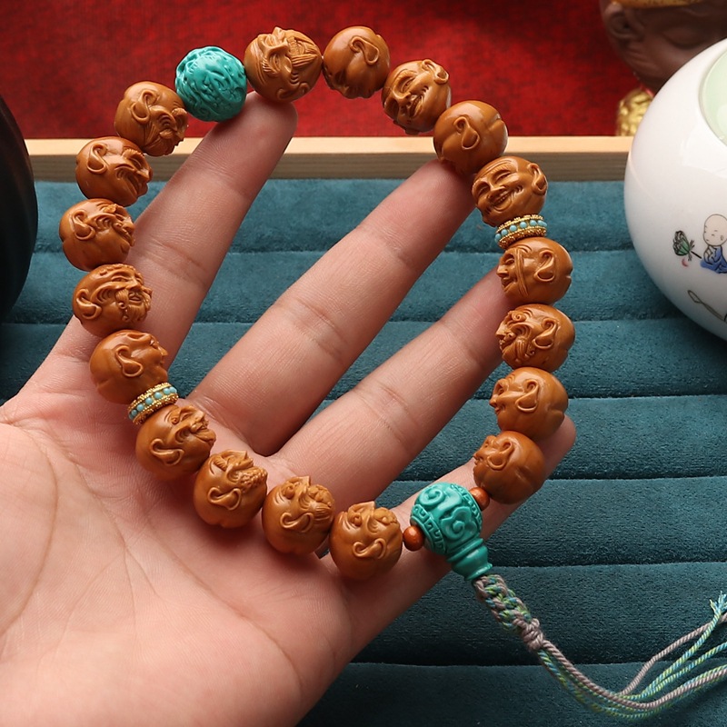 天然橄榄核雕手串小籽罗汉单面十八尊者罗汉须派写实手工核雕手持