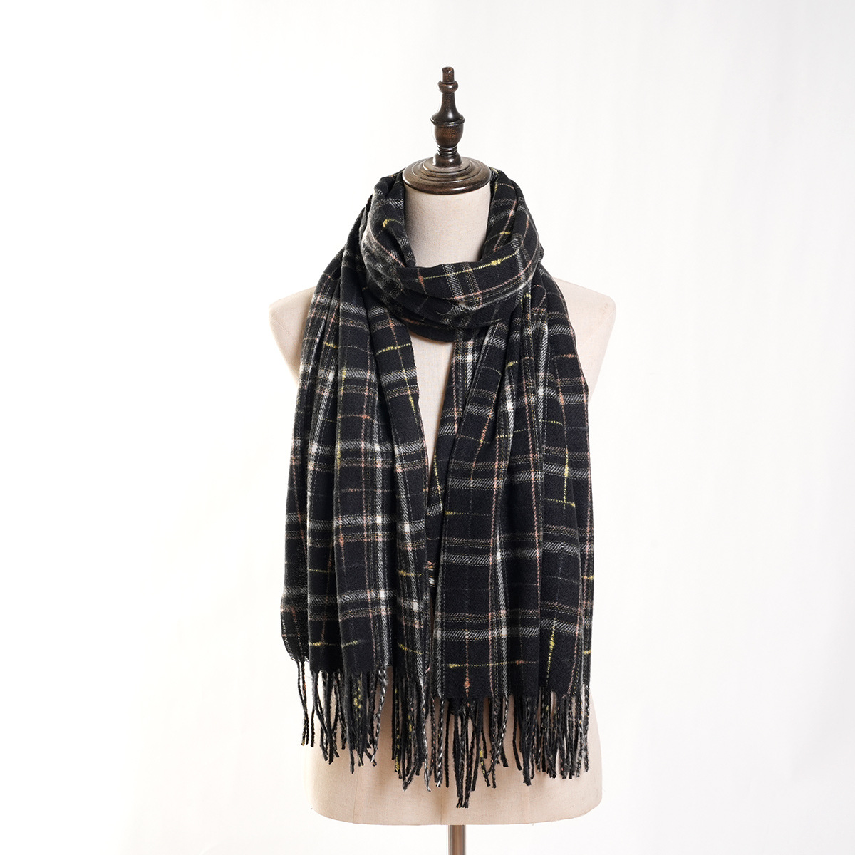 One Generation Hot-Selling New Products Cashmere-like All-Matching Striped Plaid Scarf Artistic Outer Wear Tassel Women's Scarf in Stock