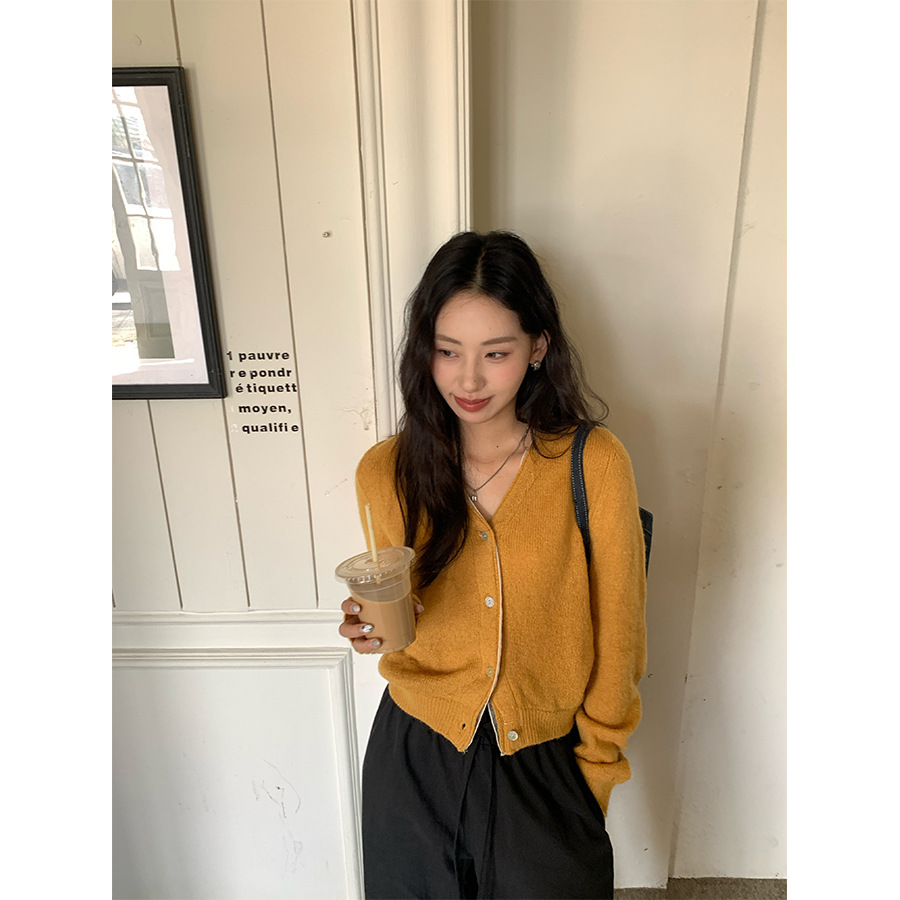 广州黄峥早秋V领针织开衫女秋季新款宽松慵懒风毛衣外套潮530070