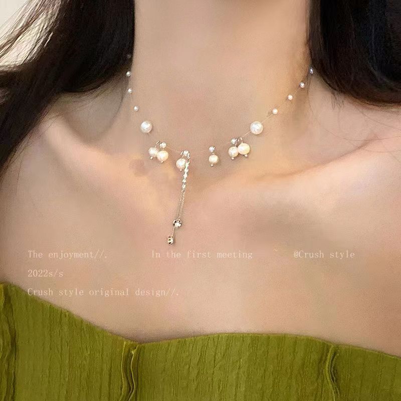 Light Luxury Pearl Necklace for Women Ins Special-Interest Design Love Tassel Clavicle Chain All-Match High-Grade Butterfly Necklace