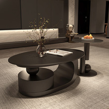 意式轻奢岩板椭圆形茶几桌小户型现代简约极简客厅家用高级感设计