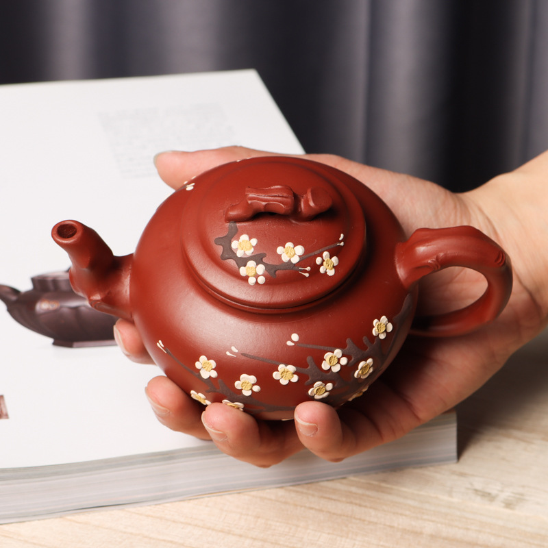 批发宜兴紫砂壶郝彤彤大红袍泥绘报春小茶壶家用功夫手泡茶具礼品