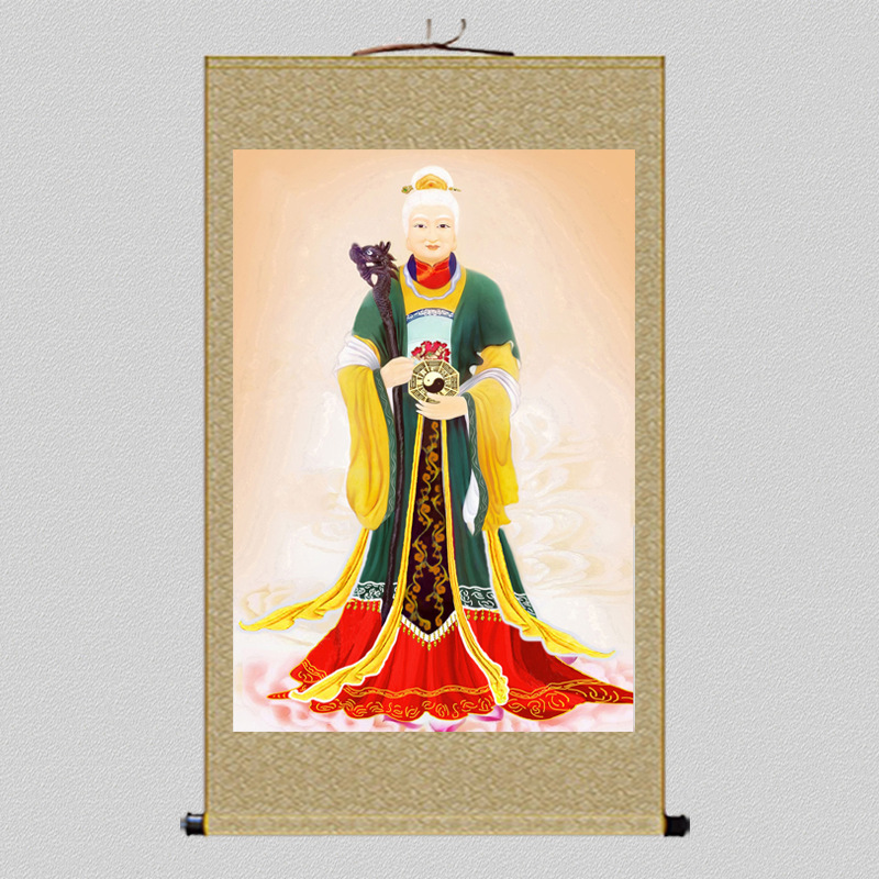 中式无生老母画像挂画无极老母神像卷轴画客厅玄关家用供奉装饰画