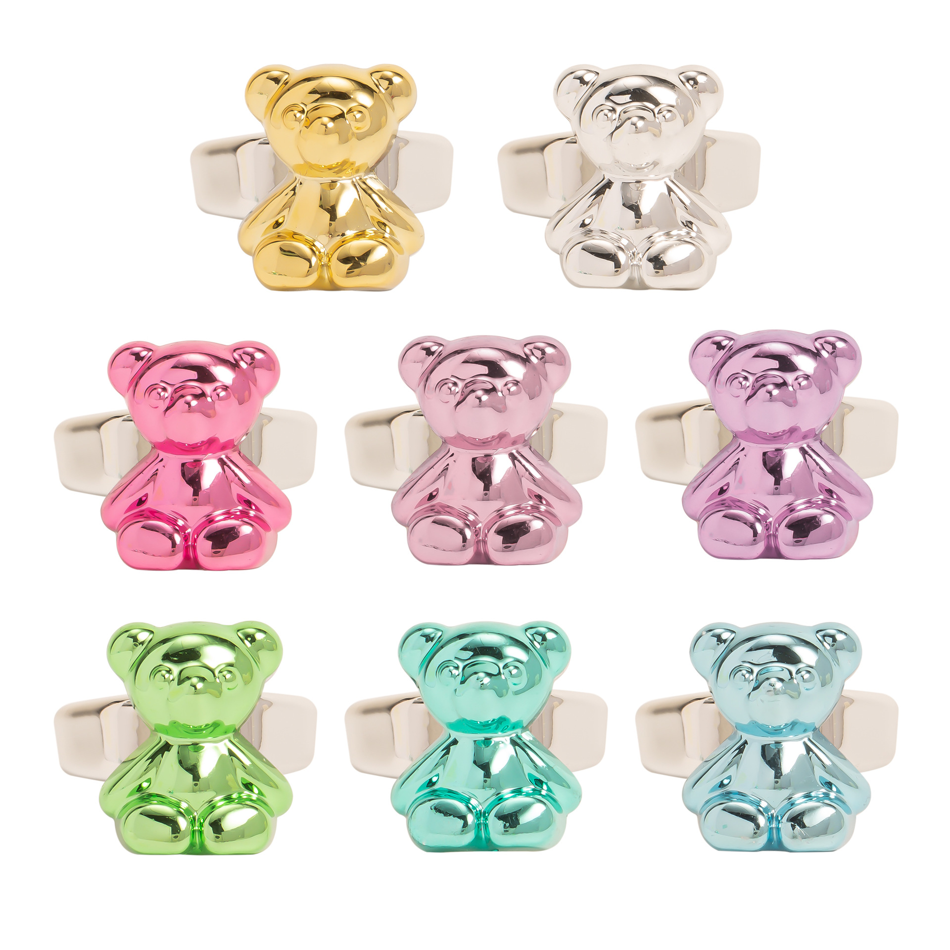 Japan and South Korea Cute Bear Ring Ins Minority All-Match Sweet Multi-Color Electroplating Color Retaining High-Grade Plastic Ring