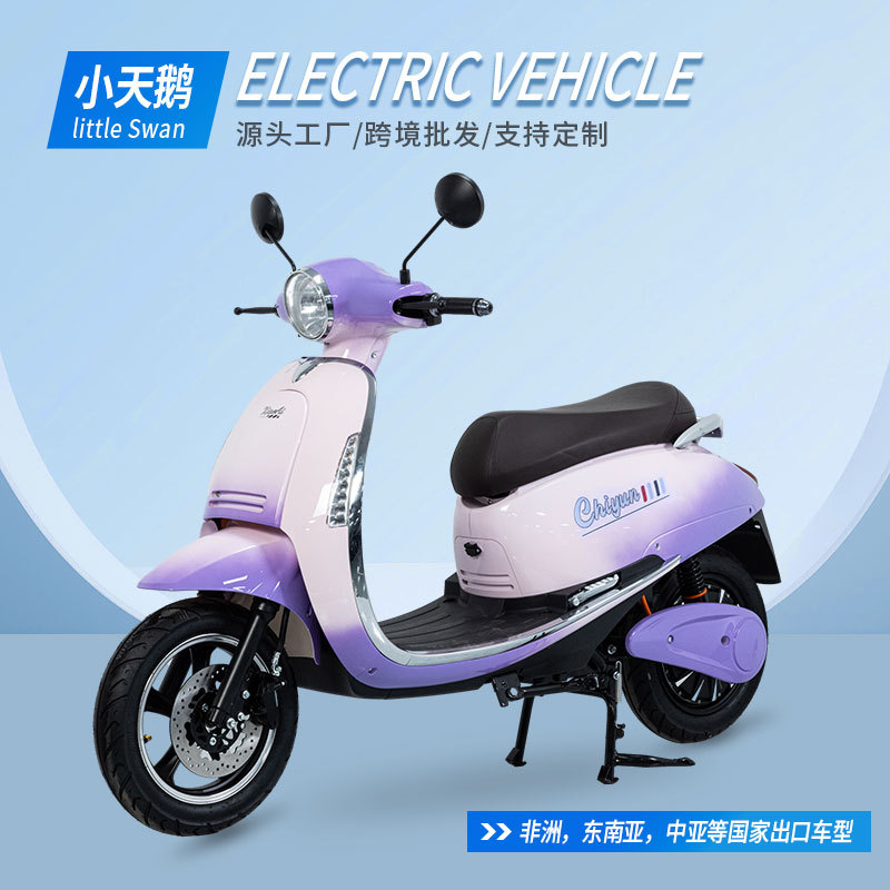 跨境贸易出口小天鹅电动车踏板电瓶车双人两轮电动车外贸批发