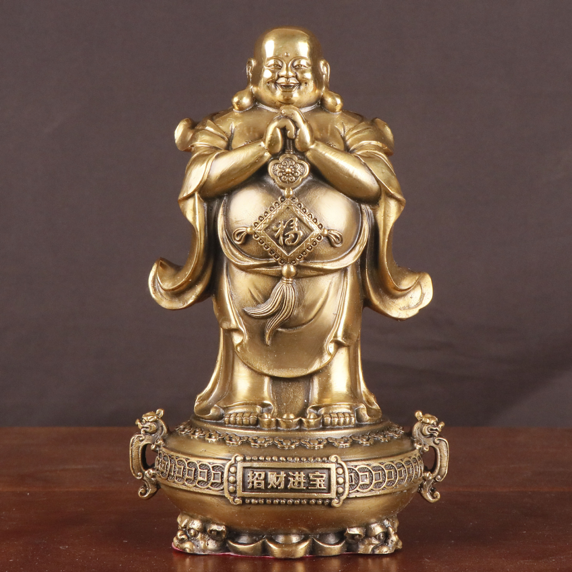 杨铜记 纯铜弥勒佛 站聚宝盆佛 大肚笑佛 福字佛像铜摆件厂家批发