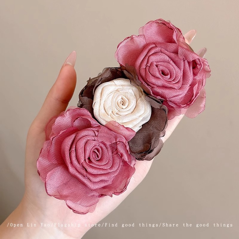 超仙玫瑰花朵抓夹女后脑勺发量少鲨鱼夹半扎发发夹高级感夹子头饰