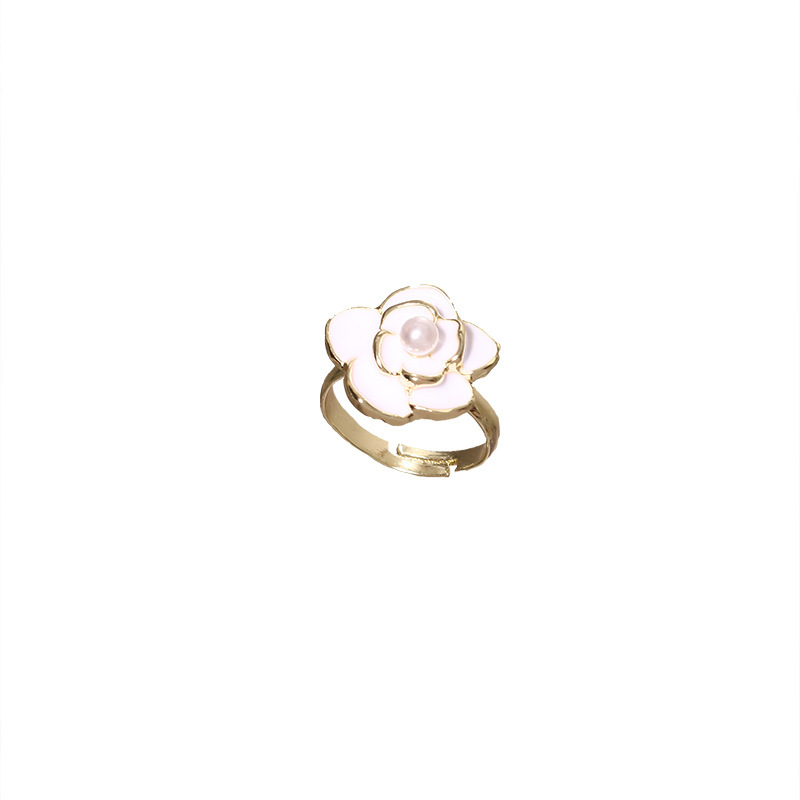 2023 New Korean French White Camellia Ring Retro Gentle Dignified Sense of Design Niche Ring Rings