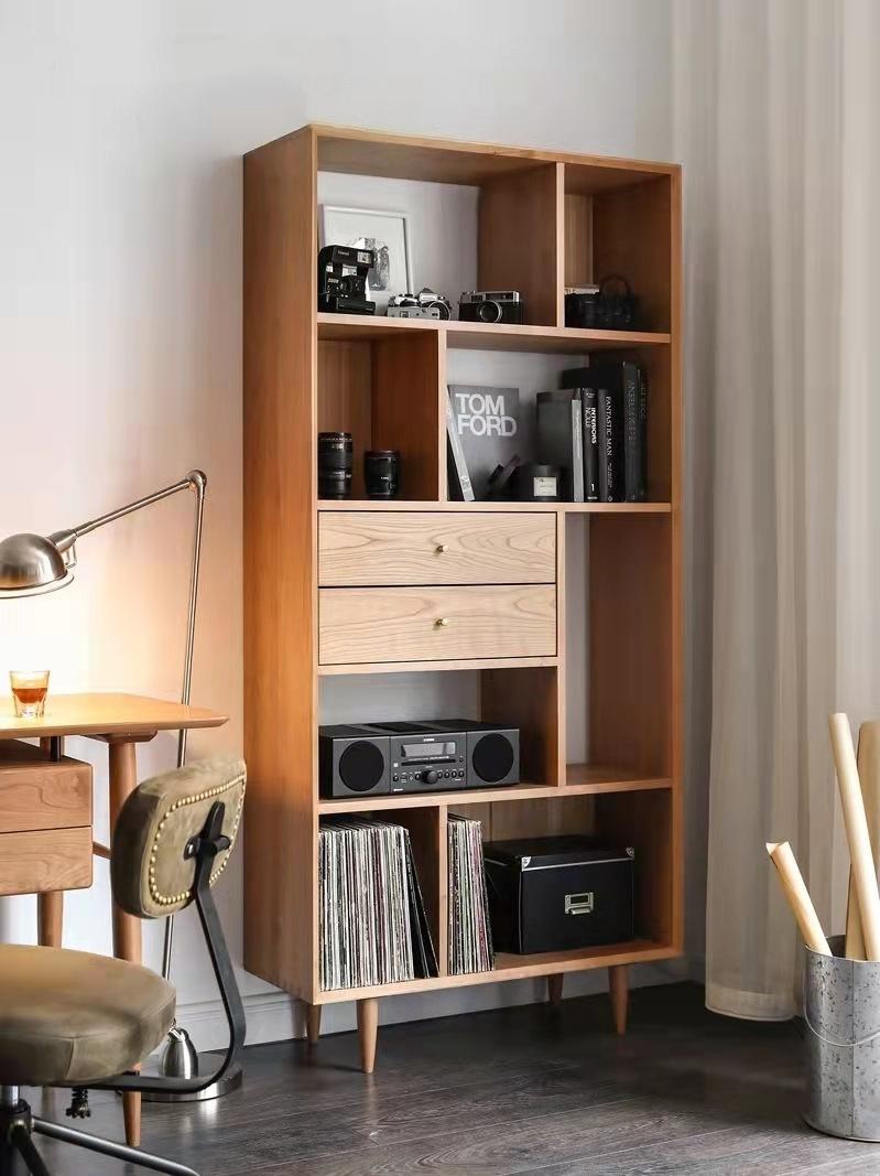 北欧实木书柜 家用小户型靠墙收纳展示柜书房简约原木多功能书架