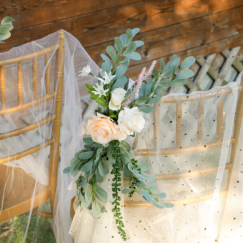 仿真尤加利桉树叶椅背花新款森系户外婚礼椅背装饰花仿真椅背花