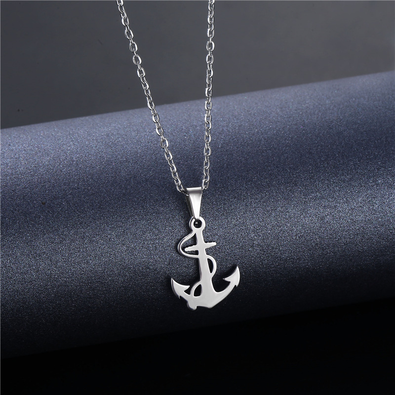 Cross-Border Sold Jewelry Wholesale Boat Anchor-Shaped Cross Pendant Customizable Jewelry Titanium Steel Necklace Europe and America Cross Border Supply