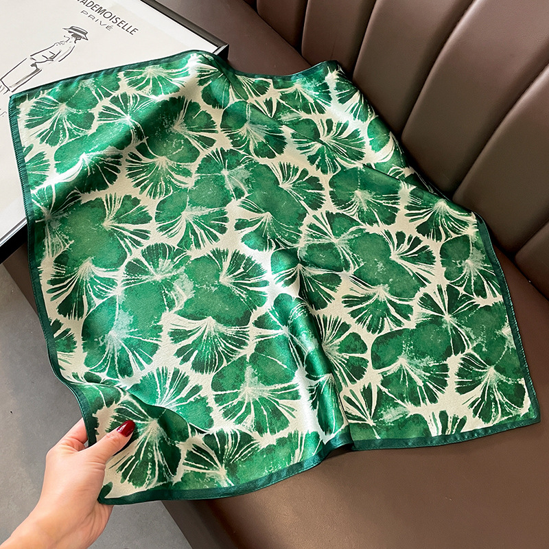 Summer Fresh Green Leaves All-Match Silk Kerchief Scarf Fashion Arm Bag Temperament Neck Protection Mulberry Silk Small Scarf